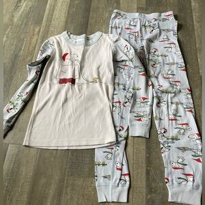 Hanna Andersson Snoopy Peanuts Xmas Christmas Long John PJs Pajamas Size 130 8